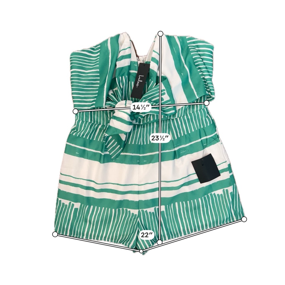 Lulus Delphi Green and White Striped Tie-Front Strapless Romper - M - Picture 6 of 9